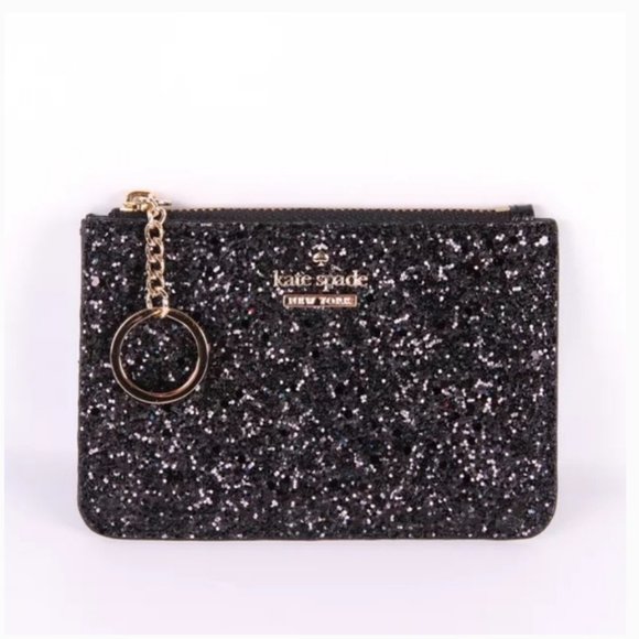 Kate Spade Bitsy Laurel Way black glitter wallet coin purse keychain nwot - Picture 1 of 5